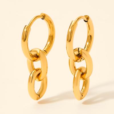 China FASHIONABLE Punk Jewelry Gold Color Thick Oval Aesthetics Hip Hop Chunky Cuban Link Chain Long Drop Earrings for sale