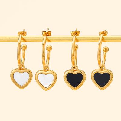 China FASHIONABLE factory direct sales customized stainless steel drip oil black white heart dangle earrings for sale