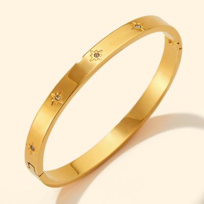 China TRENDY Free Tarnish Jewelry Bangles Bracelet Gold Plated Stainless Steel 5.8mm Inlaid CZ Bangle For Women for sale