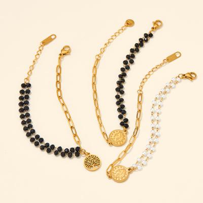 China New Arrival TRENDY Stainless Steel 18k Gold Plated Elizabeth Head Portrait Tree Coin Pendant Of Life Bracelet for sale