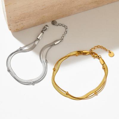 China FASHIONABLE Double Layer Snake Chain Bracelet Pvd Gold Plated Bangle Stainless Steel Anti Tarnish Jewelry for sale