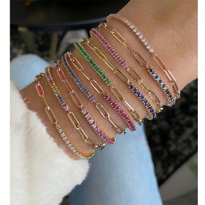 China Fashionable Tennis Ball Multicolor Zircon Rainbow Chain Stainless Steel Bead Bracelet Hot Sale Colorful Splicing Bracelets for sale