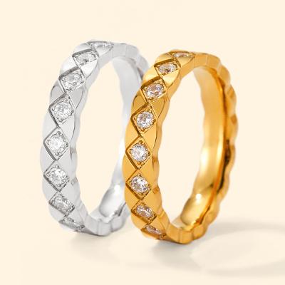 China Vintage Woman Jewelry CZ Paved Round Zircon Stainless Steel Diamond Eternity Band Ring for sale