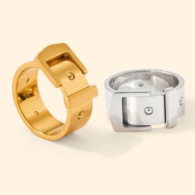 China Best Selling Vintage Stainless Steel 18k Gold Belt Buckle Rings For Men Women for sale