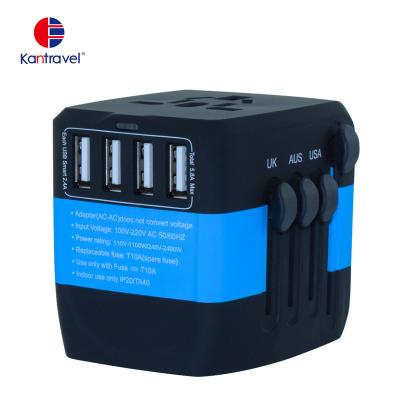 China EU Four USB and One Type-C Universal Travel Adapter with USA/AU/EU/UK Mobile Phone Adapters 400PLUS Global Travel Adapter for sale