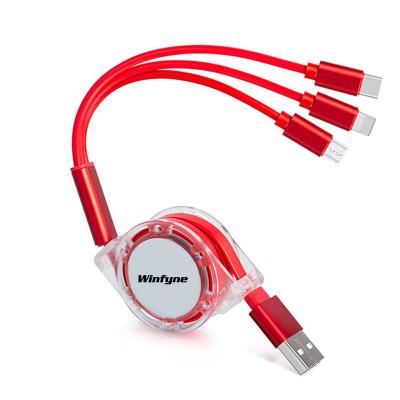 China Strong Durable Custom Retractable Universal Logo 3 in 1 Multi 3in1 USB Charger Multi Charging Cable for sale