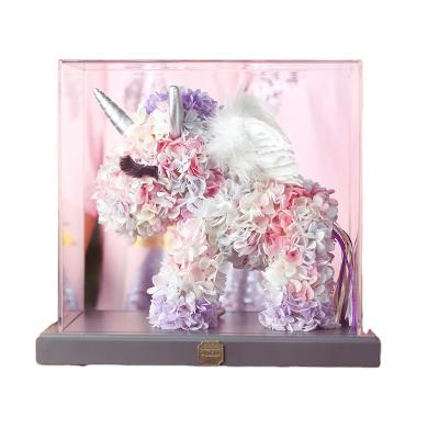 China Rose Home Immortal Gift Box Hydrangea Unicorn Flower Trumpet Decoration Acrylic Flower Decoration As Valentine's Day Gift For Your Girlfriend for sale