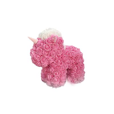 China Pe Flower Valentine's Day Christmas Gift Mini Preserved Fresh Flower Unicorn Small Rose Bear Gifts Girls Rose Bear for sale