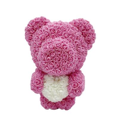 China Cute Preserved Flower Exquisite Red Rose Bear With Heart Rose Handmade Foam Panda Pillow Support Heart Rose Bear for sale