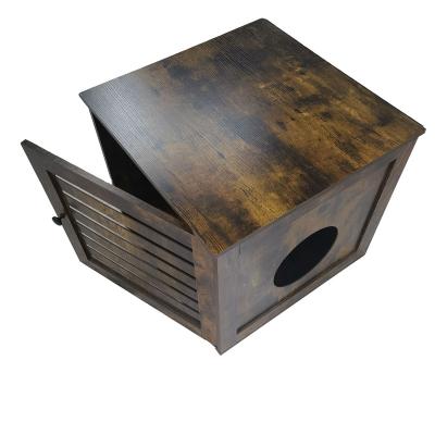 China Sustainable Quality Assurance Particle Board Quadrate Antique Semi Closed Luxury Cat Litter Box for sale