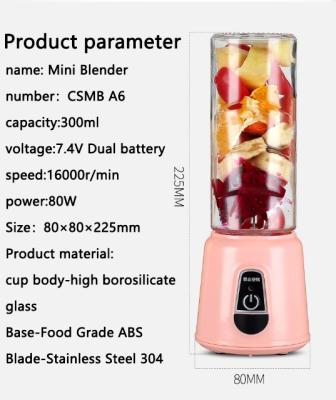 China Wholesale 300ml Luxury Portable Chargeable Mini Blender 50w Usb Rechargeable Sports Blenders for sale