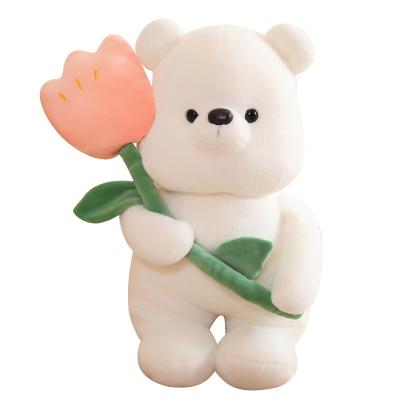 China No White teddy bear holding flower Little Bear plush toys doll birthday gift Valentine's Day gift for sale