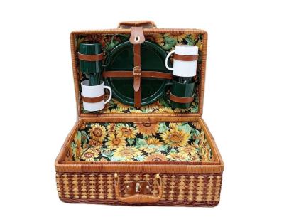 China Europe Vintage Sunflower Picnic Wicker Basket Picnic Hamper Decorative Basket for sale