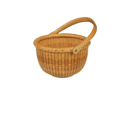 China Europe Vintage Nantucket Lightship Basket Round Small Basket Cape Cod Woven Rattan Basket Swivel Handle for sale