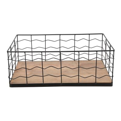 China Europe OEM/ODM Service Handmade Black Wire Storage Basket With Wooden Board Base With Lowest Price for sale