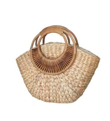 China Handwoven Basket Summer Rattan Plant Plankton Beach Bag Hyacinth Bag Wooden Handle Summer Water Straw Basket Europe for sale