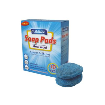 China Sustainable Steel Wool Soap Filled Pads For Kitchen Pots Cleaning for sale