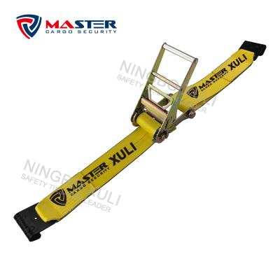 China Ratchet WILL Control 4inch 5400lbs Cargo Semi Truck Straps With Flat Hooks for sale