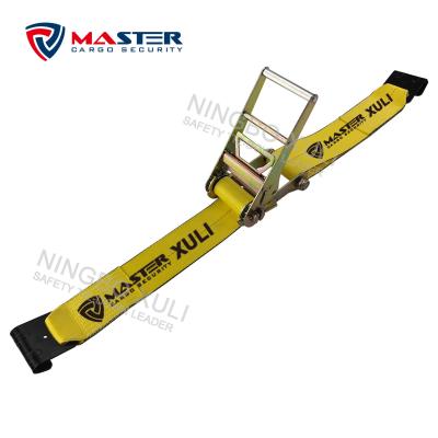 China Yellow Cargo Check 4inch Ratchet Strap w/flat Hook Logistics Trailer Straps for sale