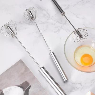 China 8/10/12 Inch Stainless Steel Egg Beater Tools Kitchen Baking Tools Labor Saving Viable Semi-automatic Rotary Egg Beater for sale