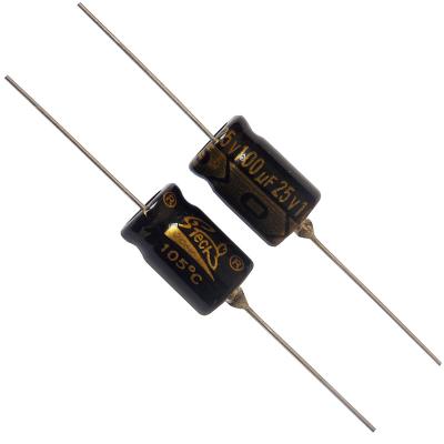 China Taiwan Manufacturer of High Quality Axial Terminals CBB25 Consumer Products, 105C Aluminum Axial Electrolytic Capacitor 100uF 25V Low Leakage for sale