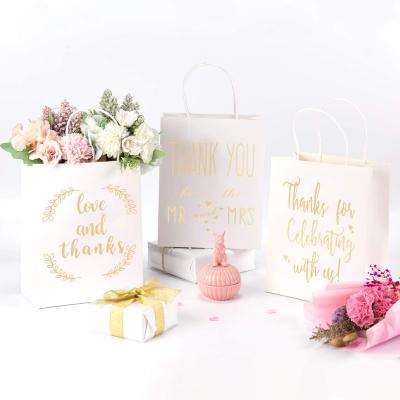 China Recyclable Amazon Recommended Medium Size Gift Bags Gold Foil Thank You For Celebration With US Paper Bags With Handles For Wedding Anniversary for sale