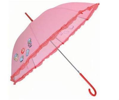 China Polyester Quality Custom Screen Printing Pink Tendr Stick Ruffle Japanese Cartoon Kid Girl Gift Umbrella for sale