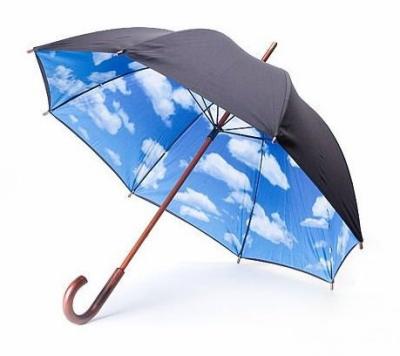 China Black Polyester Giant Straight Golf Double Layer Inside Printing Sky Blue Cloud Wooden Umbrella and White for sale