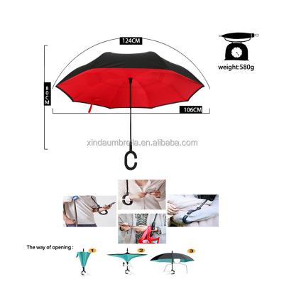 China Double pivot double layers open and close in the narrowest space ultraviolet-proof C-handle reverse umbrella reversed for sale