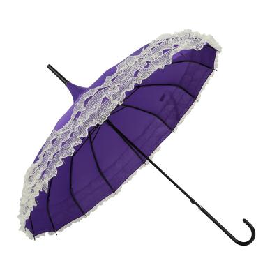 China Polyester Fashion Designer Roman Lady Gift Flower Shape Automatic Straight Ruffle Sun Umbrella for sale