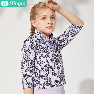 China Hingto Breathable Leopard Print 1/4 Girls Woven Zipper Jacket Nylon/Spandex Blend Girls Short Sleeve Jacket for sale