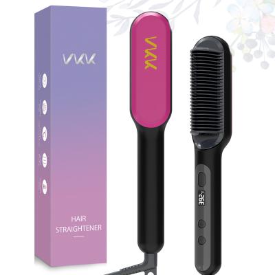 China Hair straightener and curler. Reduces Frizz and Static Vkk Digital Hair and Beard Straightening Brush 2 in 1 Hot Comb Hair Straightener Brush for sale