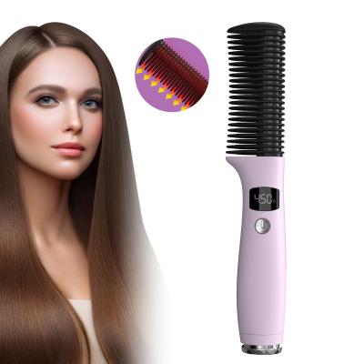 China Hair straightener. Reduces Frizz And Static Vkk Odm Hot Ceramic Electric Hair Straightening Comb Set Hair Straightener Brush for sale