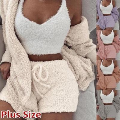 China 2022 Thermal Warm Women's Casual Plush Homewear 3-Piece Pajamas Winter Homewear Set S-3XL for sale