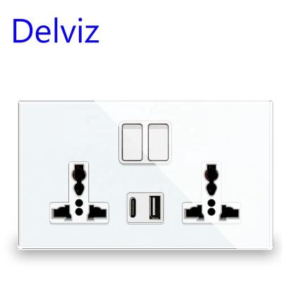 China Delviz Switch Control Socket Switch Control USB Wall Socket, Universal 5V Dual USB Ports Crystal Glass Power Outlet, 18W 3A Fast Charging Type C Plug for sale