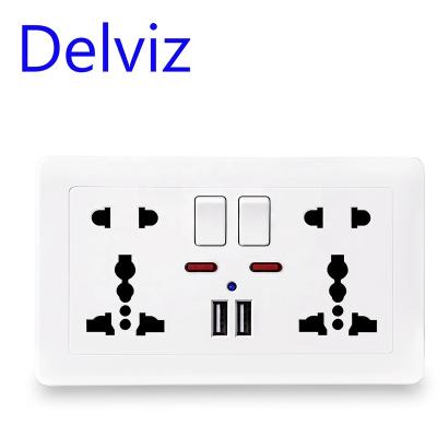 China Switch Control Socket Delviz Power Supply Outlet, Push Button Control, LED Indicator, Dual 2.1A Charger Port, International Universal USB Wall Socket for sale