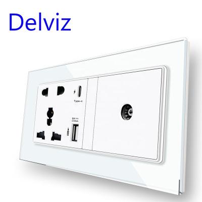 China Delviz Residential / Multipurpose Multi Function Electrical Outlet, Universal 13A Power Panel, Type C Smart Fast Charge USB Port, 18W 4A Wall Cable TV Outlet for sale