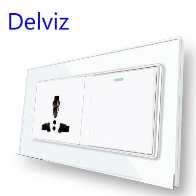 China Delviz Crystal Glass Residential/Multipurpose Panel, 1 Gang 2 Way Light Switch, Socket Jacks Electric Power Outlet, International Universal 16A Wall Outlet for sale