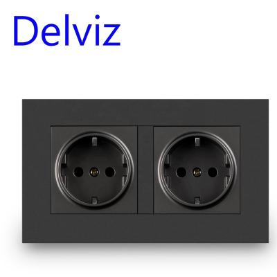 China Delviz Residential/General Purpose Dual Electrical Jack, AC 110~250V, 146mm*86mm PC Panel, European Power Supply Dual Outlet, EU Standard 16A Wall Outlet for sale