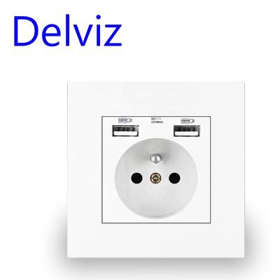 China Delviz AC 100~250V Residential/General Purpose PC Panel, Overload Protection 2A Charger Port, France 16A Wall Outlet, French Standard Dual USB Socket for sale