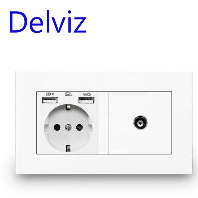 China Delviz Residential / General Purpose European Cable TV Outlet, AC 110~250V, Overload Protection, 5V 2100MA USB Charging Port, EU Standard 16A Wall Power Outlet for sale