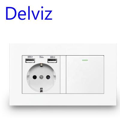 China Delviz Residential/General Purpose 1Gang 1Way/2Way, Overload Protection, 5V 2100MA USB Charging Port, EU Standard Wall Light Switch, European 16A Power Outlet for sale