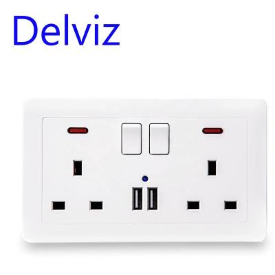 China Switch Control Socket Delviz Switch Controls Power Outlet, 146mm*86mm 5V 2.1A Dual USB Charger Port, AC 110V~250V 13A UK Standard Wall USB Socket for sale