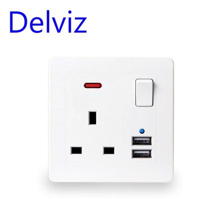 China Switch Control Socket Delviz Switch Controls UK Power Outlet, AC 110~250V, 2.1A Mobile Phone Charging Port, 13A UK Standard Wall Recessed USB Socket for sale