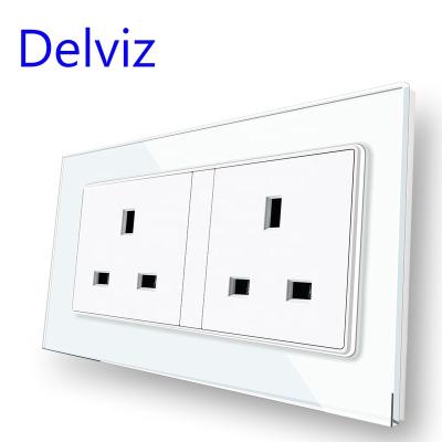 China Delviz Residential/General Purpose UK Double Socket Jack, 146mm*86mm Tempered Crystal Glass Panel, 110V-250V AC Power Outlet, 13A UK Standard Wall Outlet for sale