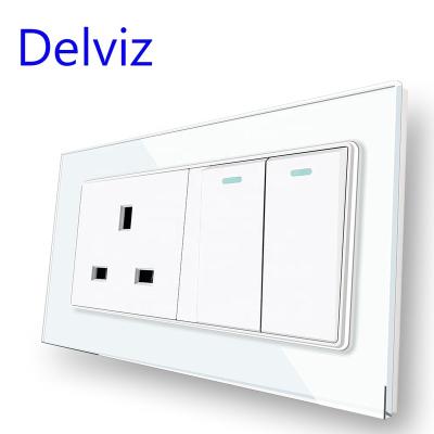 China Delviz Residential/Multi-Purpose UK Power Socket, AC 110V~250V, White Crystal Glass Panel, 13A UK Standard Outlet, 2 Gang 2Way 16A Wall Light Switch for sale