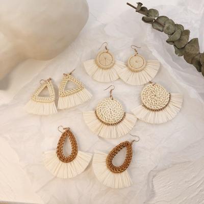 China Natural Bamboo Rattan Earrings BOHEMIA Earrings Recyclable Geometirc Tassel Earrings for sale