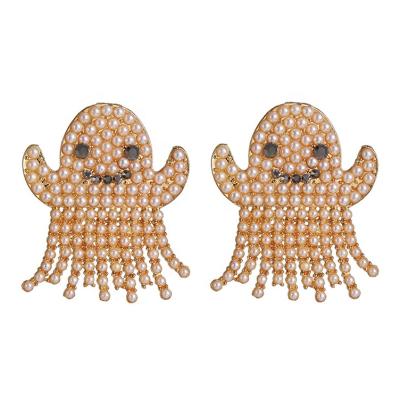 China FASHION Ghost Earrings Fashion Full Crystal And Fake Pearl Earrings Halloween Earrings for sale