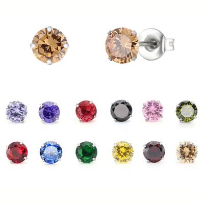 China Trendy Fashion Cheap Solitair Stainless Steel Cubic Zircon Earrings Matched Birthstone Stud Earrings for sale