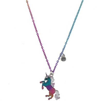 China Newest Cute Glitter Cartoon Unicorn Pendant Necklace Colorful Rainbow Chain Necklace For Kids for sale